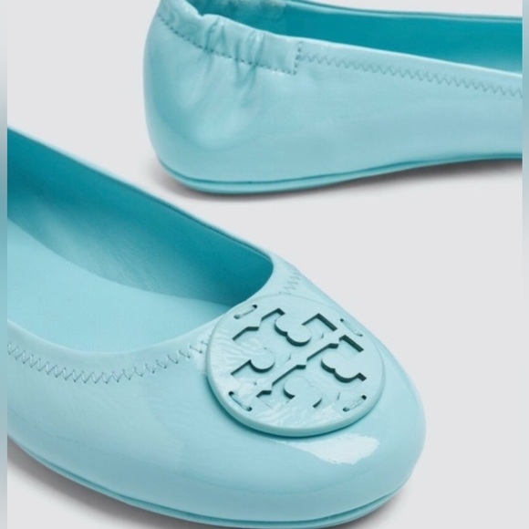 Tory Burch MINNIE TRAVEL BALLET FLAT Leather Island Blue Sz 7.5 - Picture 2 of 10